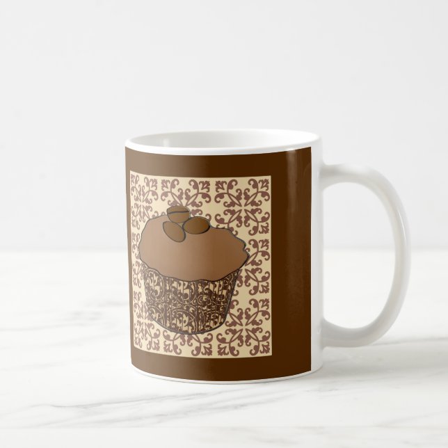Mocha / Coffee Frosted Cupcake, Lace Background Mug (Right)