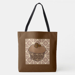 Mocha / Coffee Frosted Cupcake, Lace Background Tote Bag