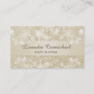 Mocha Cream Bokeh Event Planner Business Cards