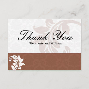 Mocha Damask Wedding Thank You Card