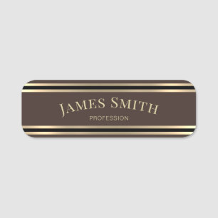 Mocha Dark Brown & Luxury Gold Black: Professional Name Tag