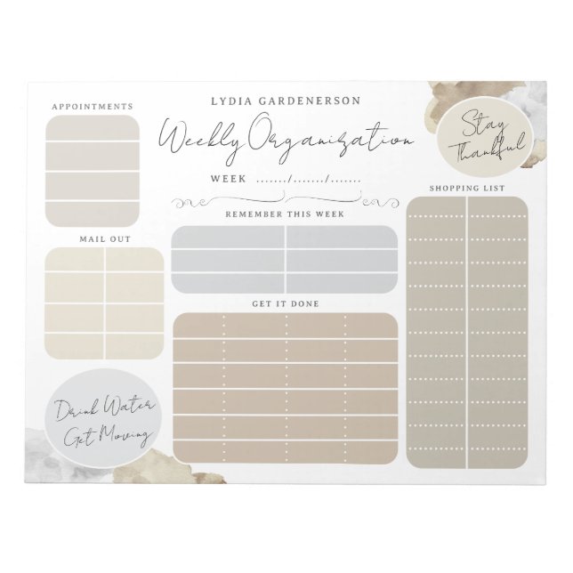 Mocha Dreamy Custom Weekly Organisation Notepad (Front)