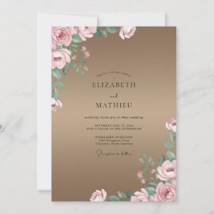 Mocha Dusty Pink Petal Wedding Invitation