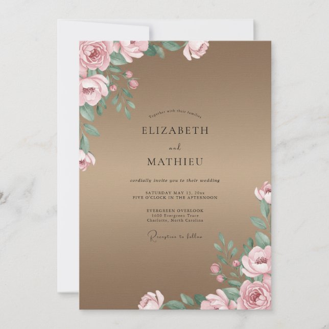 Mocha Dusty Pink Petal Wedding Invitation (Front)