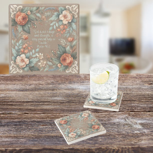 Mocha Floral Bible Verse Customisable Stone Coaster