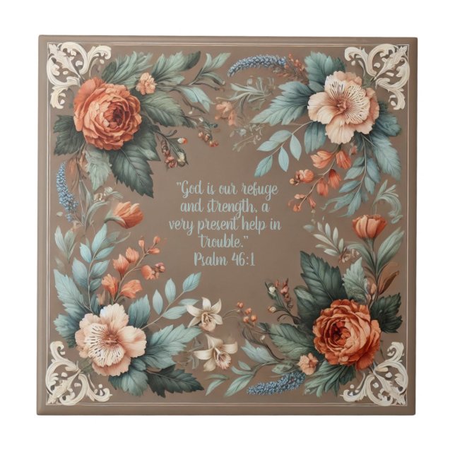 Mocha Floral Bible Verse Customisable Tile (Front)
