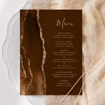 Mocha Gold Agate Brown Wedding Menu<br><div class="desc">The left-hand edge of this elegant modern wedding menu features a mocha brown watercolor agate border trimmed with faux gold glitter. The customisable text combines gold-coloured whimsical handwriting script and copperplate fonts on a brown background. The reverse side features a matching brown and gold agate design.</div>