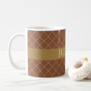 Mocha Gold Quatrefoil Personalised  Coffee Mug