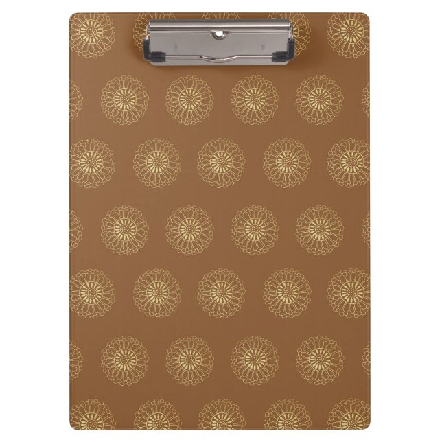Mocha | Golden Zinnia Flower Medallions Clipboard (Front)