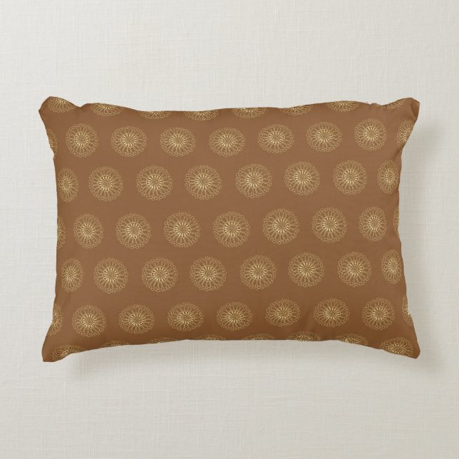 Mocha | Golden Zinnia Flower Medallions Decorative Cushion (Front)