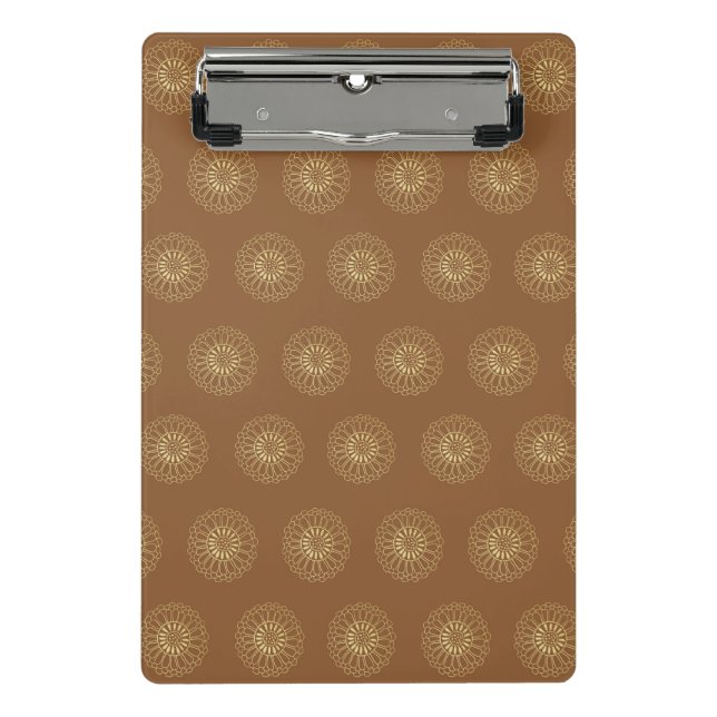 Mocha | Golden Zinnia Flower Medallions Mini Clipboard (Front)