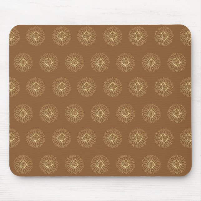 Mocha | Golden Zinnia Flower Medallions Mouse Mat (Front)
