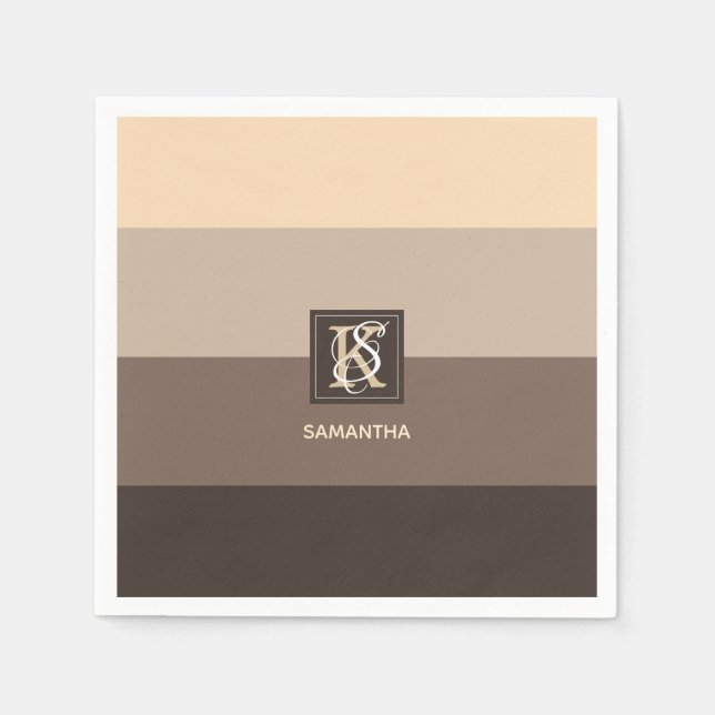 Mocha Latte Colour Palette Stripes Monogram Napkin (Front)