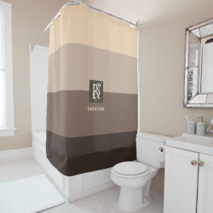 Mocha Latte Colour Palette Stripes Monogram Shower Curtain