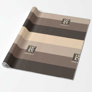 Mocha Latte Colour Palette Stripes Monogram Wrapping Paper