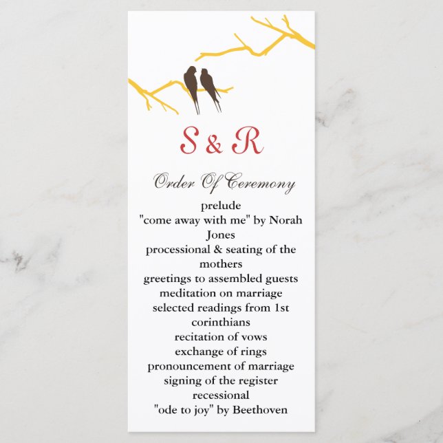 mocha lovebirds Wedding program Programme (Front)