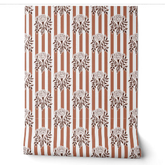 Mocha Marigold flowers stripe pattern Wallpaper