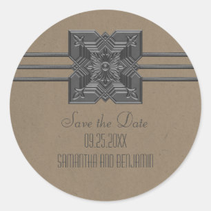 Mocha Medallion Border Save the Date Stickers