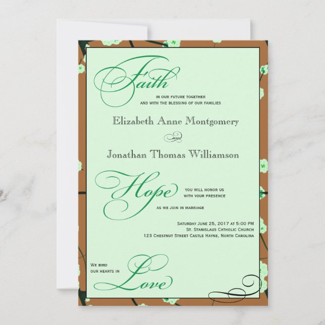 Mocha & Mint Faith Hope Love Wedding Invitations (Front)