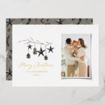 mocha modern scandi elegant script Christmas photo Foil Holiday Card<br><div class="desc">real foil christmas card,  Black modern elegant rustic watercolor beige natural Scandinavian contemporary muted colours beige,  black and white photo holiday Christmas card.</div>