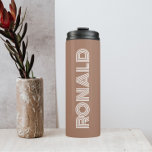 Mocha Modern Typography Personalised Name Thermal Tumbler<br><div class="desc">Keep hot beverages hot and cold beverages cold with this trendy,  insulated thermal tumbler that is a trendy mocha colour along with name printed in white,  modern  typography. Edit your thermal tumbler and replace name with desired name. Perfect for a birthday gift,  wedding groomsman gift,  etc.</div>