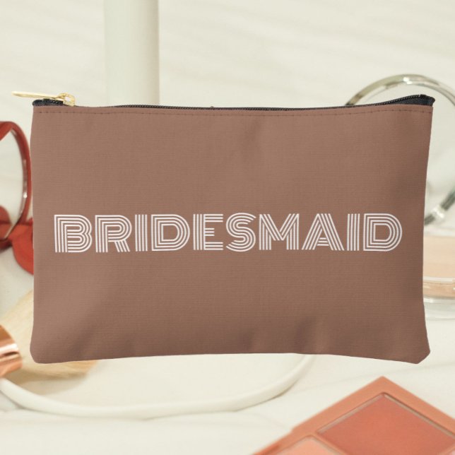 Mocha Modern Typography Wedding Bridesmaid Accessory Pouch (In Situ Makeup)