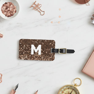 Mocha Monogram Glitter Look  Personalised  Luggage Tag
