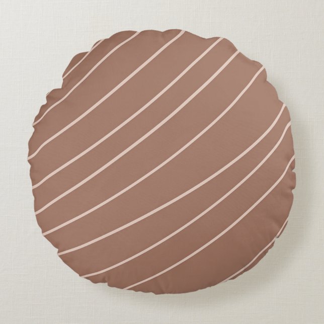 Mocha Mousse Abstract Hand-Drawn Doodle Curve Round Cushion (Front)