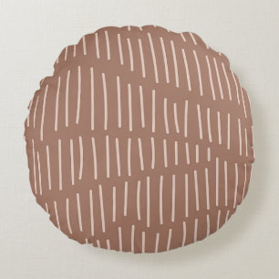 Mocha Mousse Abstract Hand-Drawn Doodle Line (4) Round Cushion