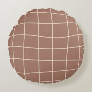 Mocha Mousse Abstract Hand-Drawn Doodle Line (6) Round Cushion