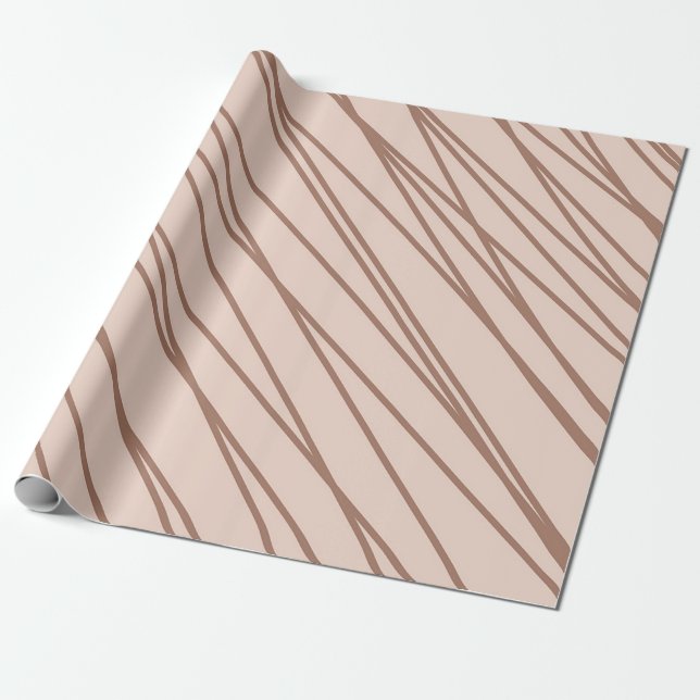 Mocha Mousse Abstract Hand-Drawn Doodle Line Wrapping Paper (Unrolled)