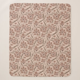 Mocha Mousse Abstract Mid Century Modern Flower Sherpa Blanket