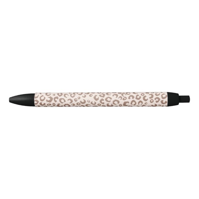 Mocha Mousse and Cream Tan Leopard Pattern Black Ink Pen (Front)