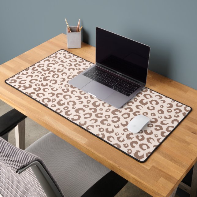 Mocha Mousse and Cream Tan Leopard Pattern Desk Mat (Office 2)
