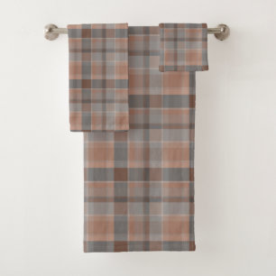 Mocha mousse and grey chequered bath towel set
