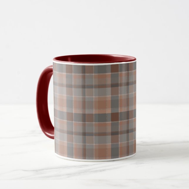 Mocha mousse and grey chequered mug (Front Left)