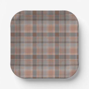 Mocha mousse and grey chequered paper plate