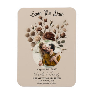 Mocha Mousse Beige Brown Floral Save The Date Magnet