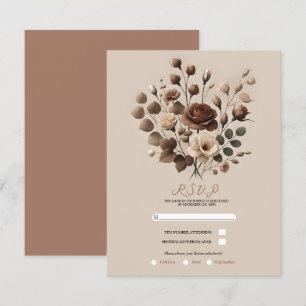 Mocha Mousse Beige Brown Floral Wedding RSVP Invitation