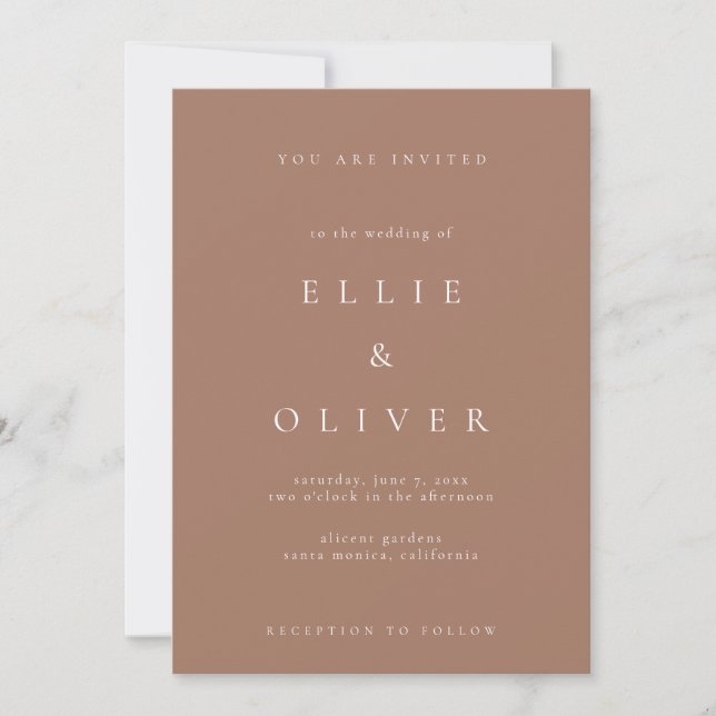 Mocha Mousse Boho Minimalist Modern Wedding Invitation (Front)