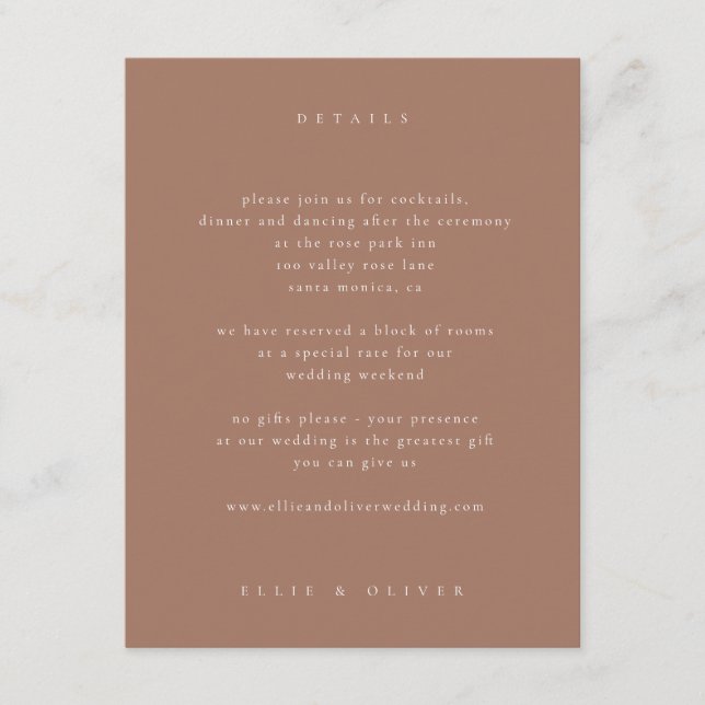 Mocha Mousse Boho Photo Wedding Modern Enclosure Card (Front)