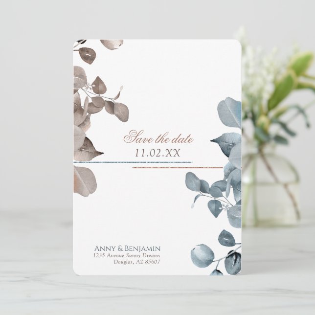 Mocha Mousse Botanical save the date Invitation (Standing Front)