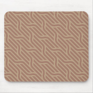 Mocha Mousse Brown Buffed Beige Wavy Line Pattern Mouse Mat