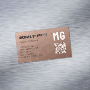 Mocha Mousse Brown geometric mesh pattern QR code Magnetic Business Card