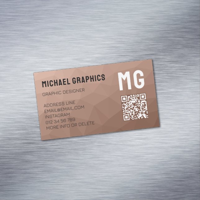 Mocha Mousse Brown geometric mesh pattern QR code Magnetic Business Card (In Situ)