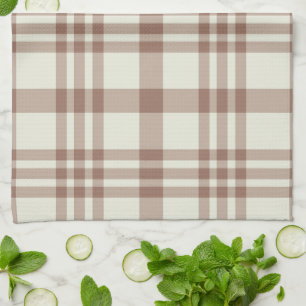 Mocha Mousse Brown Plaid Tartan Pattern Tea Towel