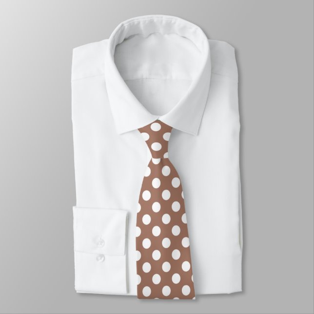 Mocha Mousse Brown white polka dots retro pattern Tie (Tied)