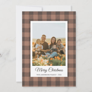 Mocha mousse buffalo plaid photo Holiday Card