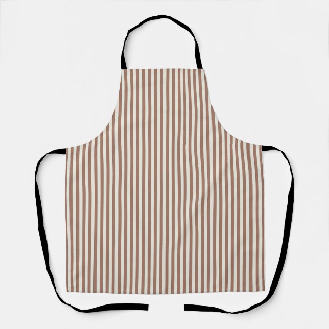 Mocha Mousse Cannoli Cream Vertical Stripe Pattern Apron (Front)
