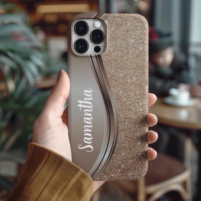 Mocha Mousse Faux glitter Monogram  iPhone 16 Case (Creator Uploaded)